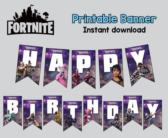 Fortnite Banner Happy Biryhday Printable Digital File Instant Download Birthday Printables Happy Birthday Printable Party Favors For Kids Birthday