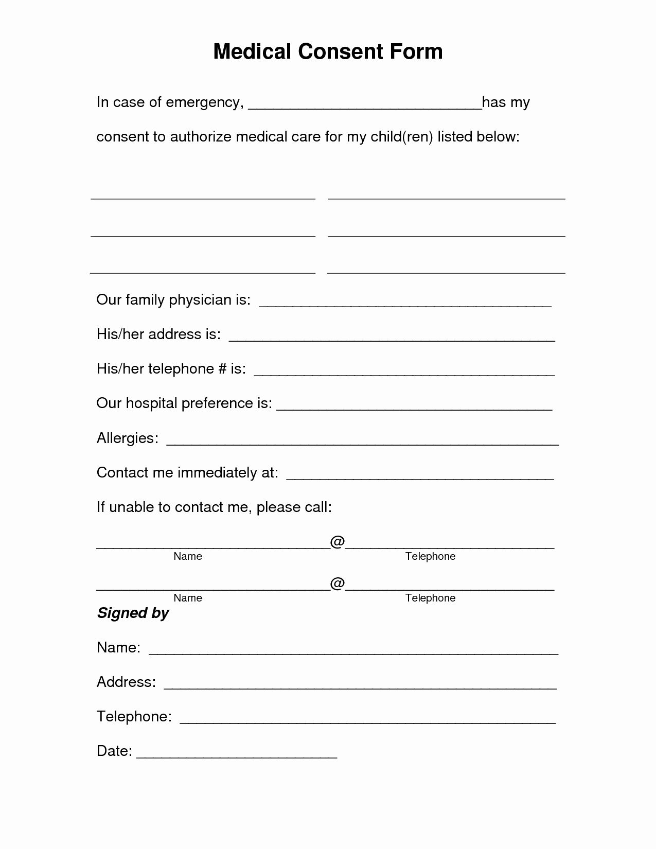 Medical Procedure Consent Form Template Best Of Free Printable Medical Consent Form Child Travel Consent Form Children S Medical Consent Forms