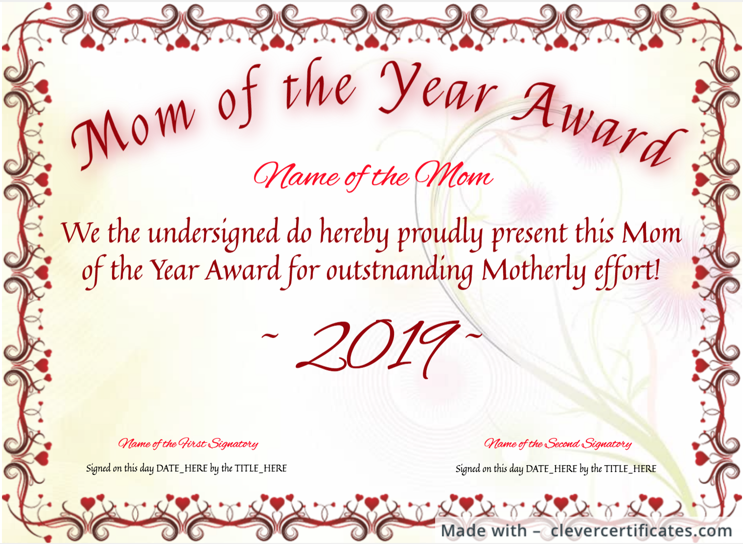 Free Mother S Day Certificates At Clevercertificates Com Certificate Templates Certificate Gift Certificate Template