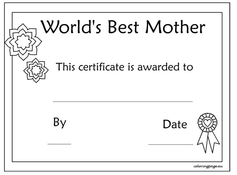 Printable Mother S Day Certificate Template Coloring Page Mothers Day Cards Certificate Templates Mother S Day