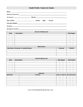Printable Health Profile Tracker For Adults Medical Printables Personal Health Information Medical Binder