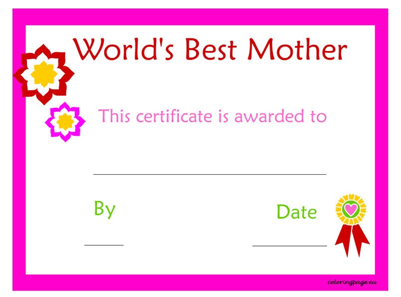 Free Printable Mothers Day Certificate Mothers Day Coloring Pages Best Mother I Love You Mom