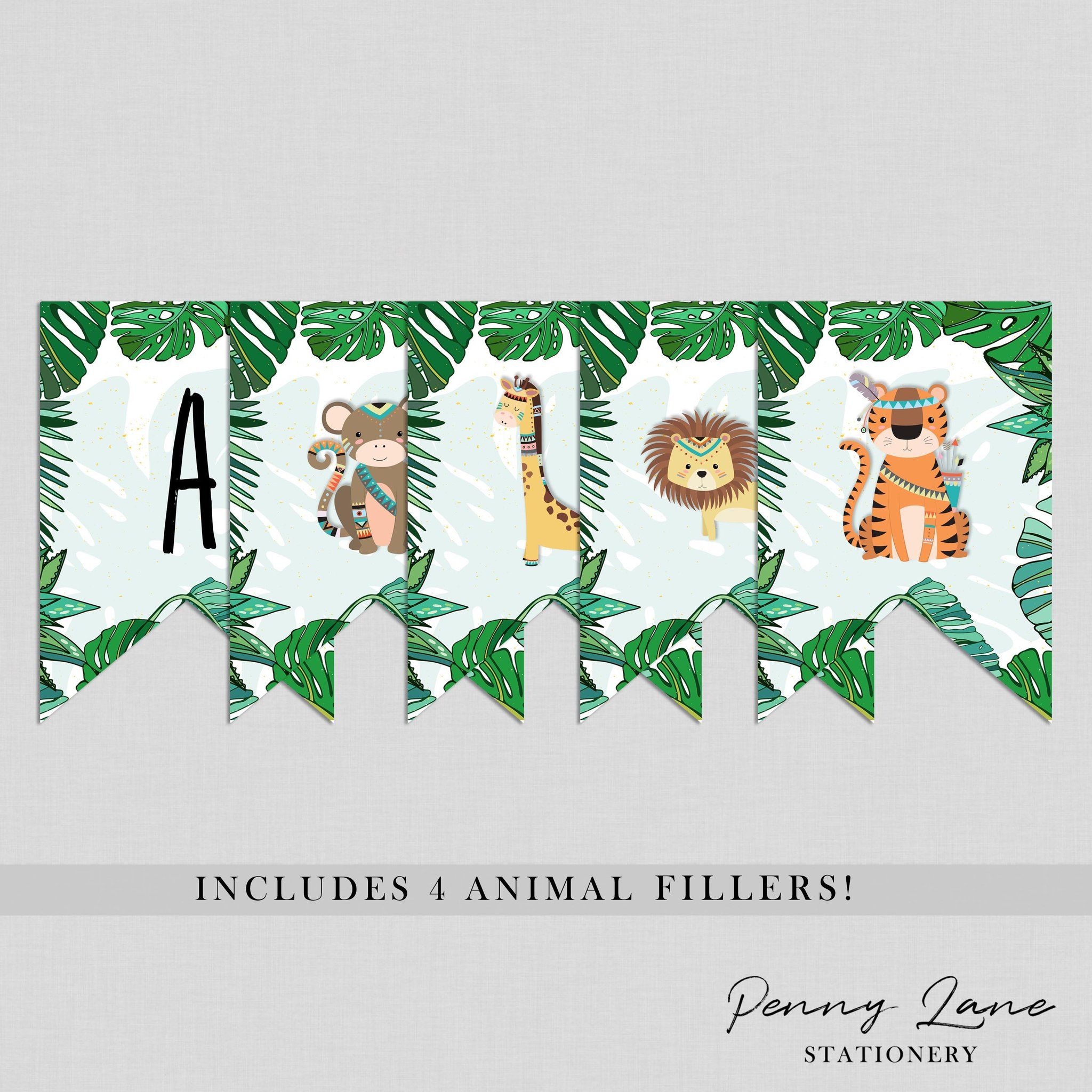 Safari Jungle Bunting Flag Birthday Banner Safari Animals Birthday Safari Birthday Safari Birthday Party