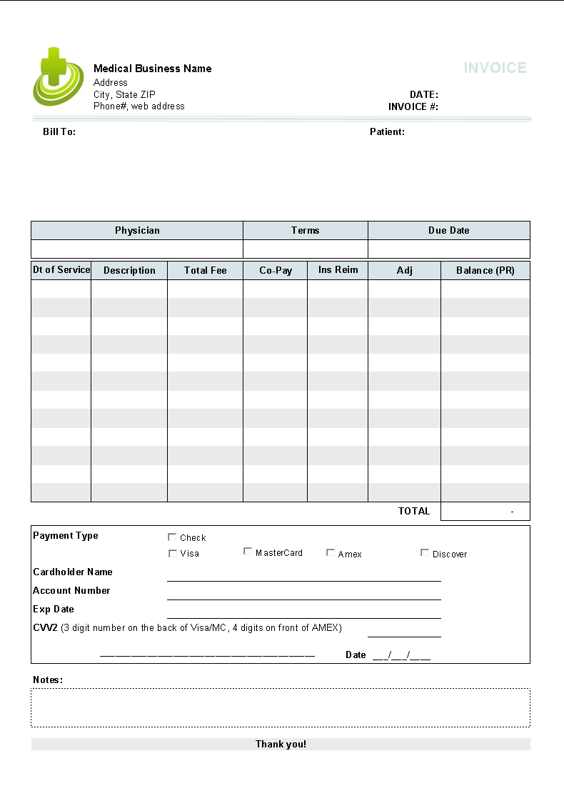 Free Medical Invoice Template Medical Forms Invoice Template Bill Template Statement Template