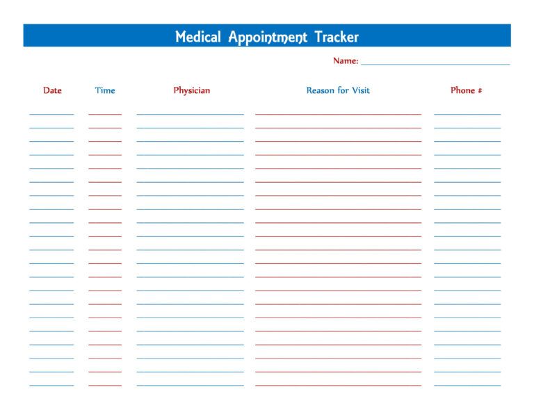 Medical Appointment Tracker Printables Tracker Free Inside Medical Appointment Card Template Free Card Templates Free Medical Help Tracker Free