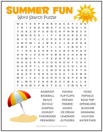 Summer Fun Word Search Puzzle Word Puzzles For Kids Word Games For Kids Summer Words