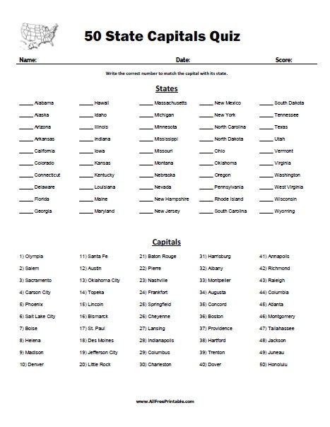 Free Printable 50 State Capitals Quiz Free Printable 50 State Capitals Quiz A Fun Educationa State Capitals Quiz States And Capitals State Capitals Worksheet
