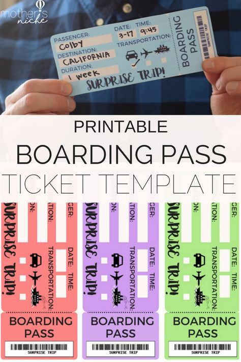 Printable Tickets Template Boarding Passes For Surprise Vacation Printable Tickets Ticket Template Ticket Template Free