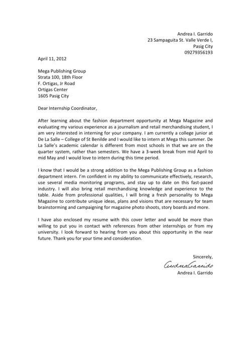 Fashion Cover Letter Internship Cover Letter For Resume Cover Letter For Internship Cover Letter Template