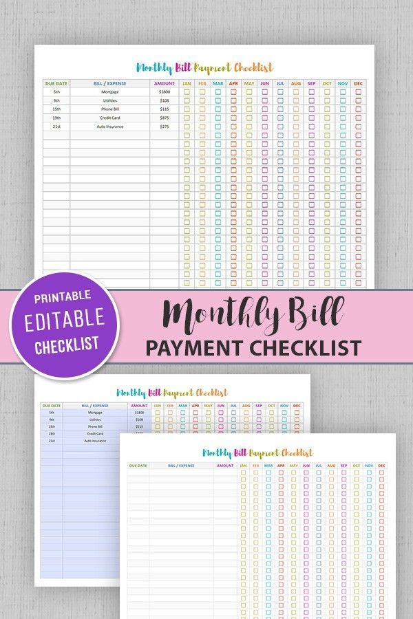 Editable Monthly Bill Payment Checklist Printable Bill Tracker Printable Instant Download 86440 Bill Tracker Printable Bills Checklist Bill Payment Checklist