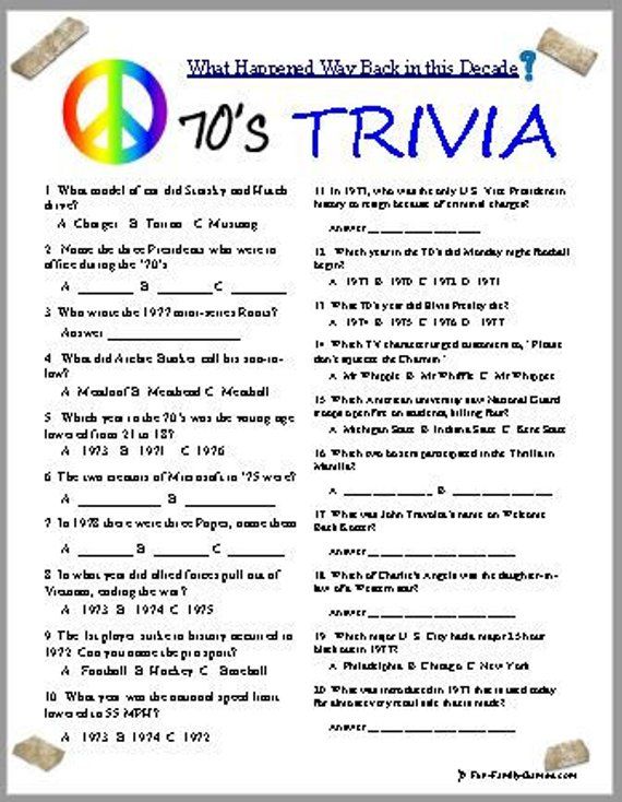 70s Trivia From A Fun Decade That Had A Lot Going On If You Were Fortunate Enough To Be Around During The 70s All 50th Class Reunion Ideas 70s Party Trivia