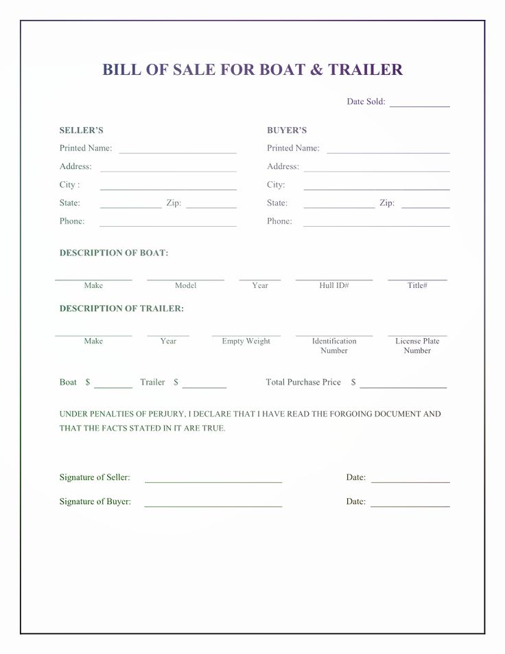 Bill Of Sale For Boat Trailer Bill Of Sale Template Word Template Template Printable
