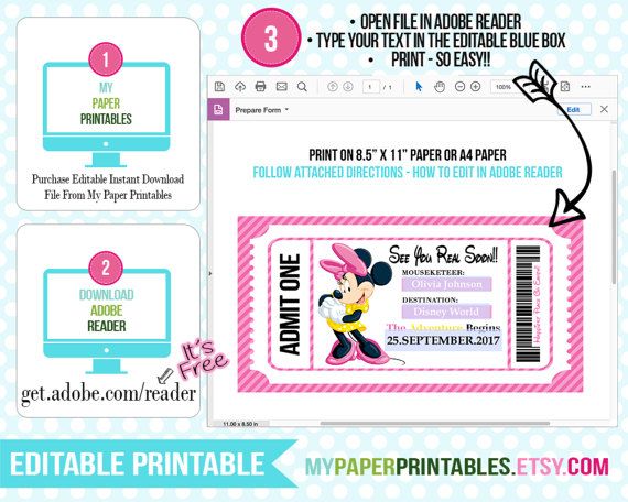 Printable Ticket To Disney Diy Personalize Instant Download Disney Diy Printable Tickets Disney Tickets