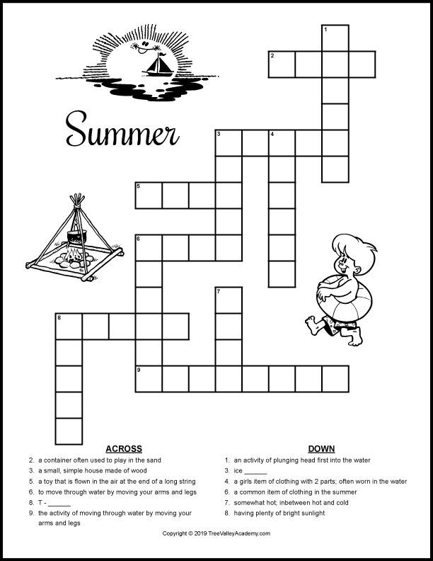 Summer Crossword Puzzles For Kids Printable Puzzles For Kids Crossword Puzzles Puzzles For Kids