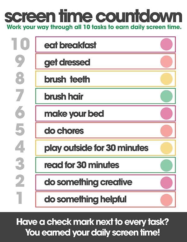 Screen Time Countdown Free Printable For Kids In 2021 Charts For Kids Rules For Kids Chores For Kids