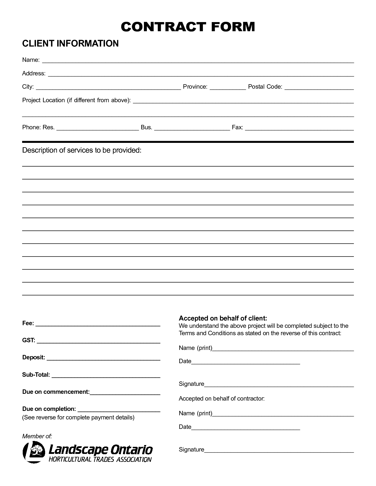 Contract Forms Free Free Printable Documents Contractor Contract Construction Contract Contract Template