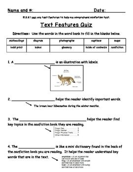 Freebie Text Features Quiz Nonfiction Text Features Text Features Text Features Activities