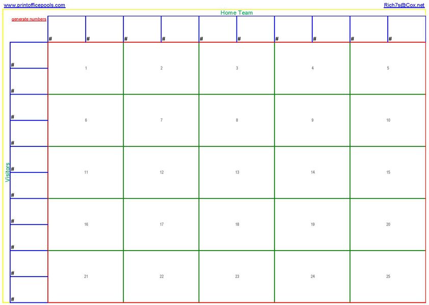 25 Square Football Pool Template Printable 25 Square Football Pool Sheet Super Bowl Block Pool Temp Football Pool Football Squares Template Superbowl Squares