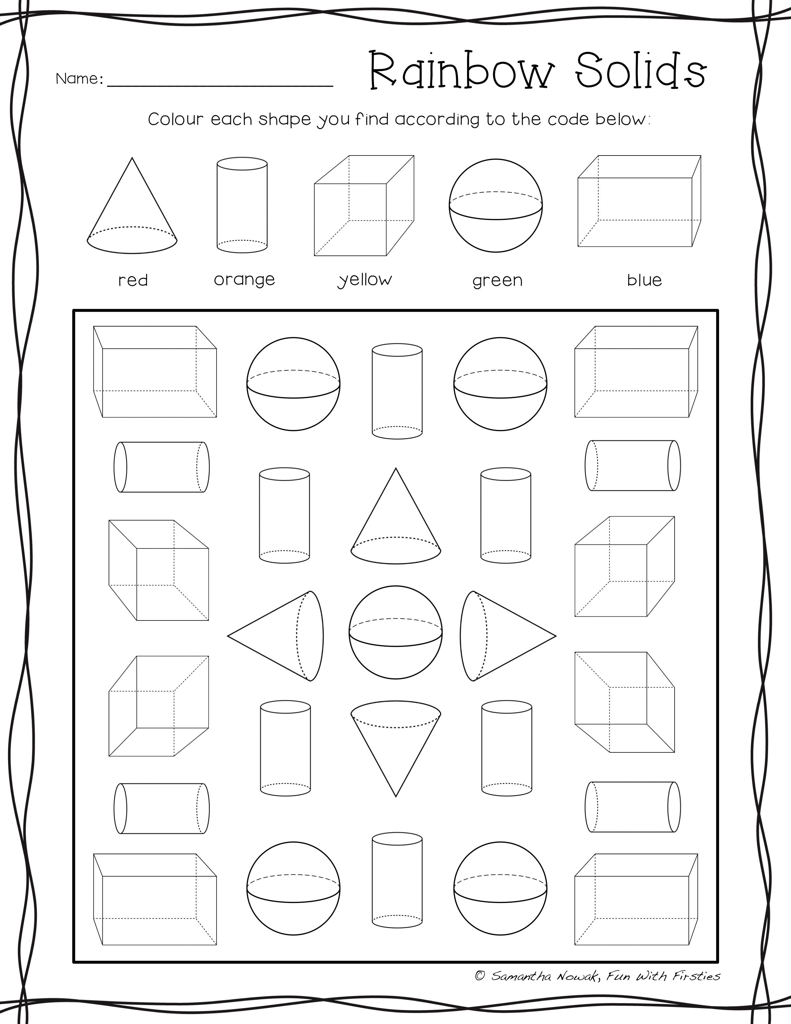 Rainbow Solids A Color By 3d Shape Printable Worksheet To Help Students Practice I Shapes Worksheet Kindergarten Kindergarten Worksheets Shapes Worksheets