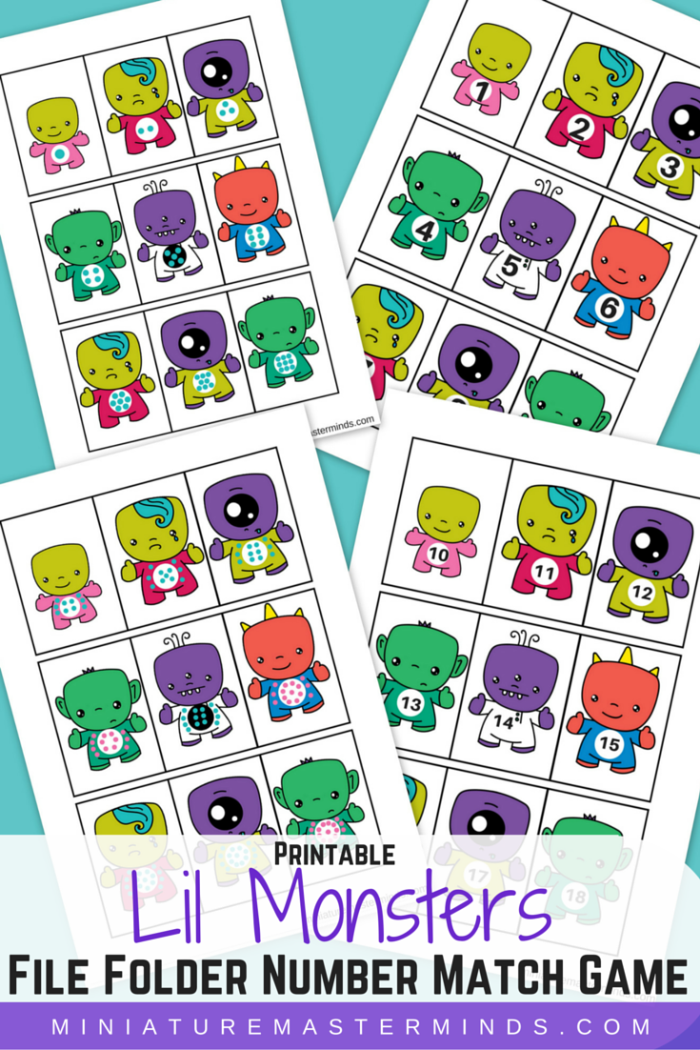 Printable Lil Monsters File Folder Number Match Game File Folder Activities File Folder Games Free Autism Activities