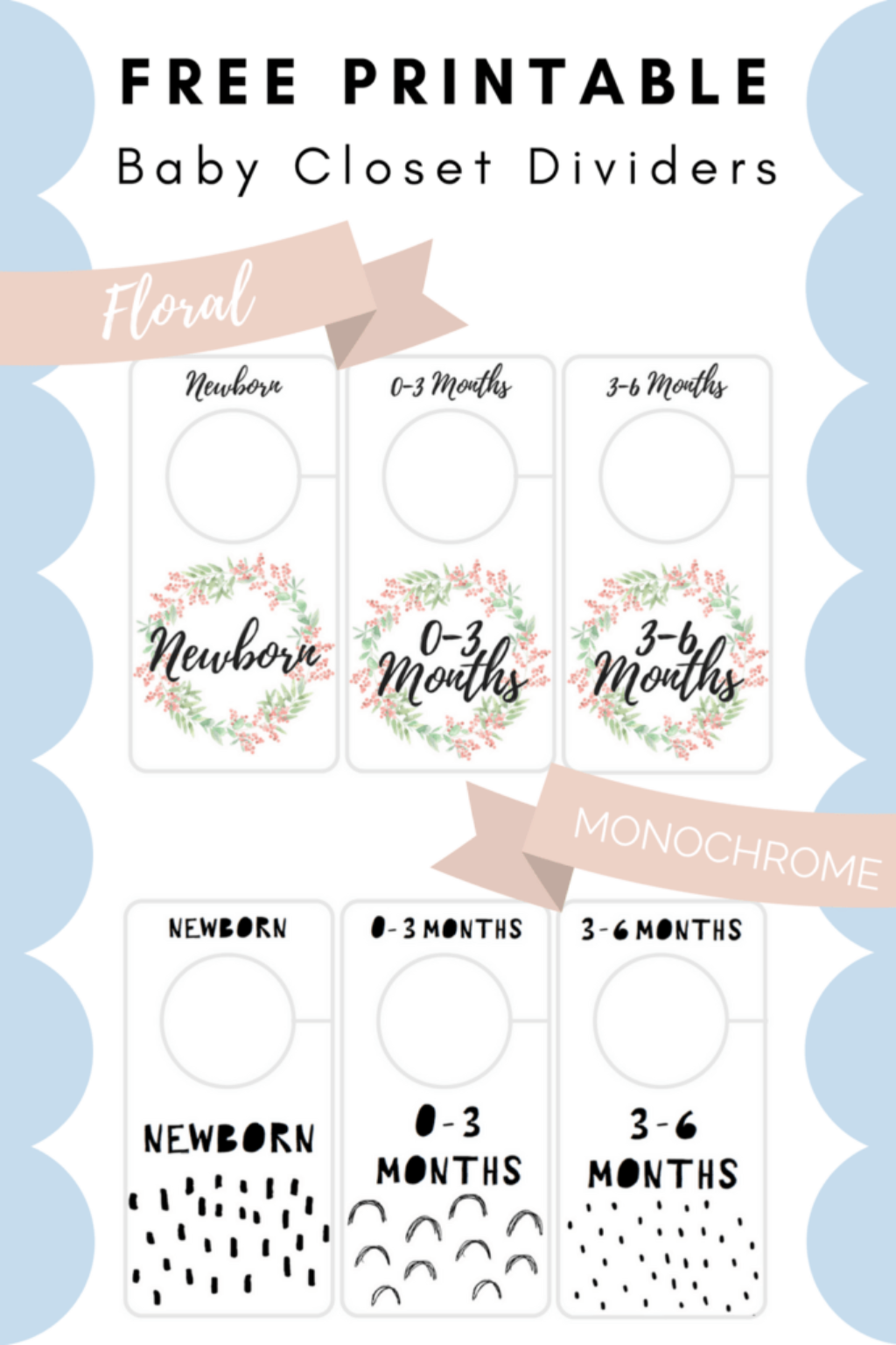 Free Printable Baby Closet Dividers Preemie To 24 Months 2 Styles Baby Closet Baby Closet Dividers Baby Clothes Organization