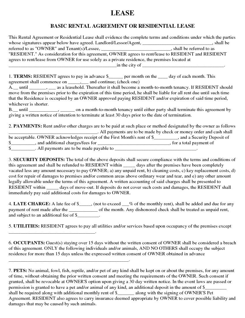 Download Free Basic Rental Agreement Or Residential Lease Printable Lease Agreement Rental Agreement Templates Lease Agreement Lease Agreement Free Printable