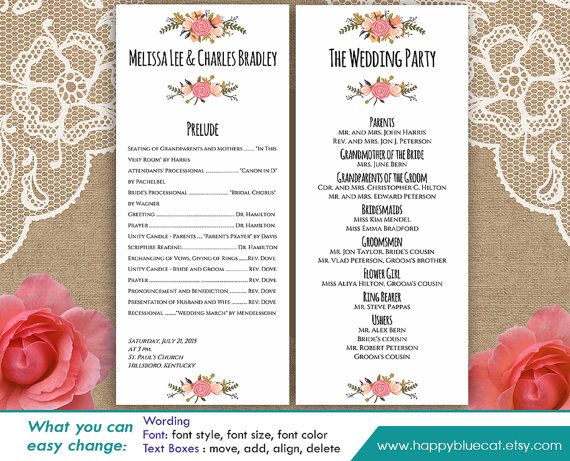 Diy Printable Program Wedding Template Instant Download Editable Text Rusti Wedding Programs Template Wedding Program Template Free Diy Wedding Templates