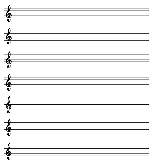 Printable Staff Paper 7 Free Download For Pdf Blank Sheet Music Treble Clef Violin Sheet Music