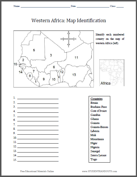 Western Africa Map Identification Worksheet Free To Print Pdf File Map Skills Worksheets Worksheets Free Map Worksheets
