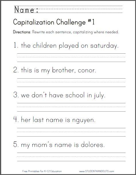 Free Printable Capitalization Challenge Worksheet Homeschool Giveaways First Grade Writing 2nd Grade Worksheets 2nd Grade Writing