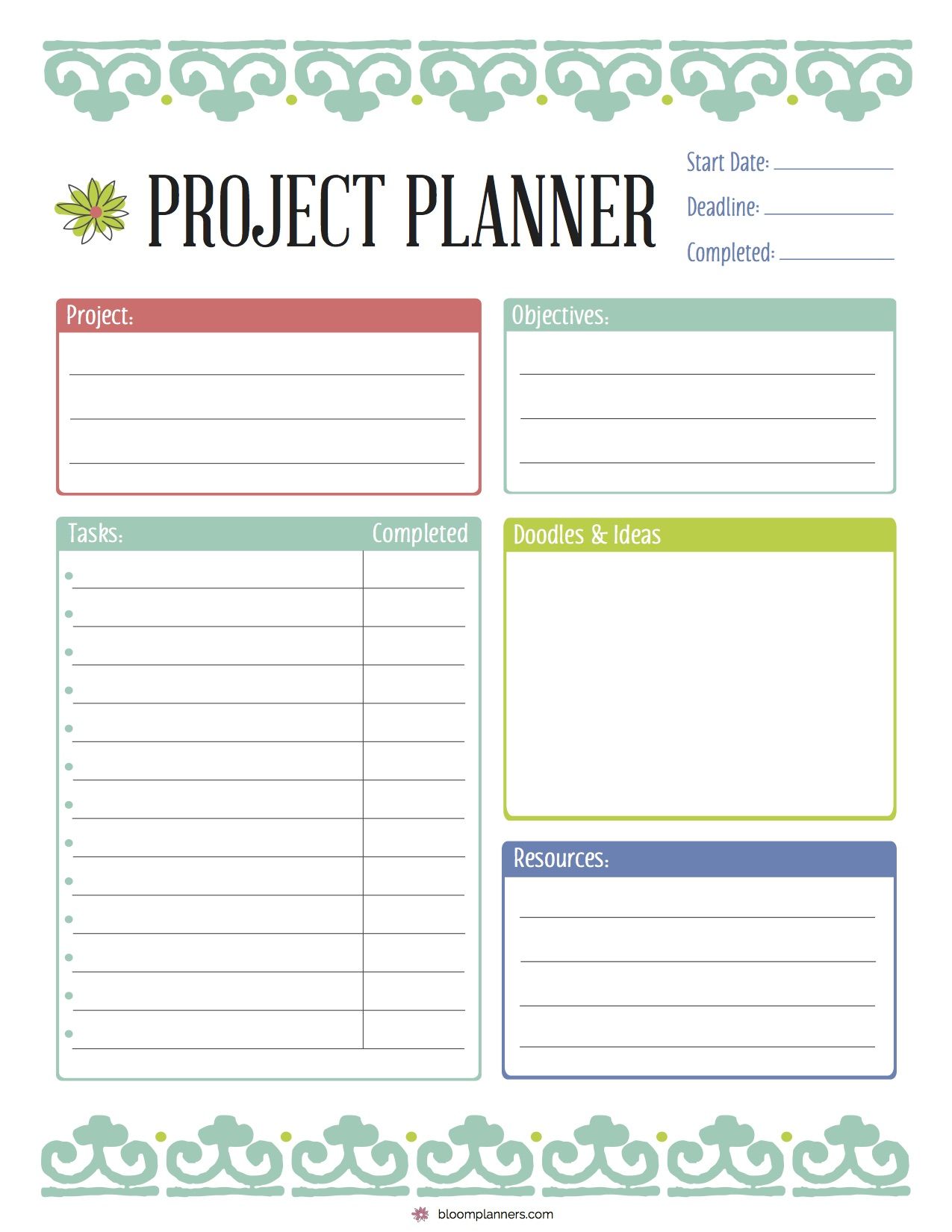 Free Printable Project Planner From Bloom Daily Planners Free 8 5 X 11 Pdf Project Planner Template Planner Template Project Planner