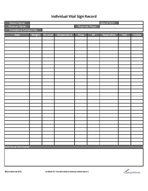 Individual Vital Sign Record Vital Signs Chart Vital Signs Health Chart