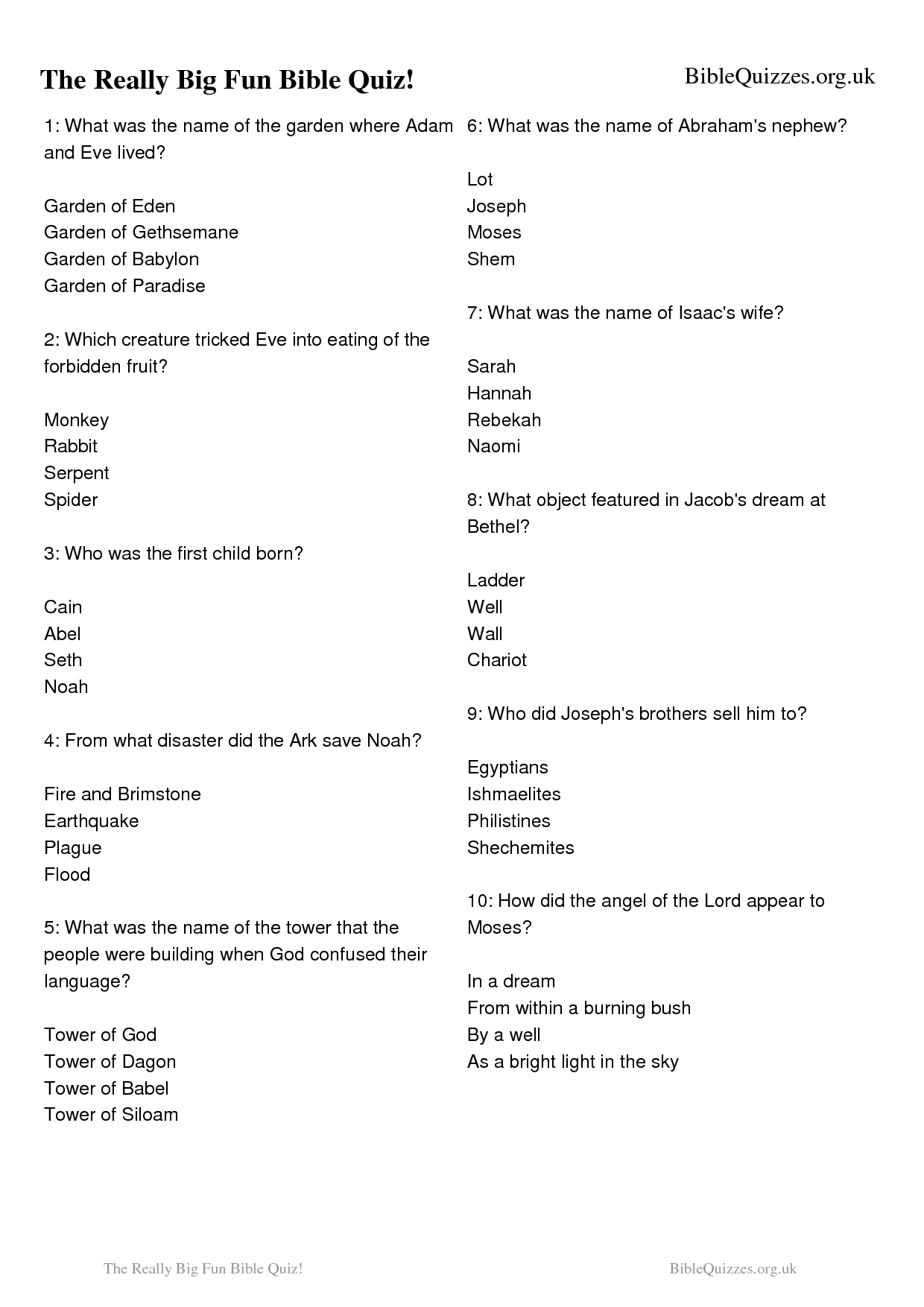 Printable Bible Trivia Questions Bible Quiz Bible Questions Bible Quiz Questions