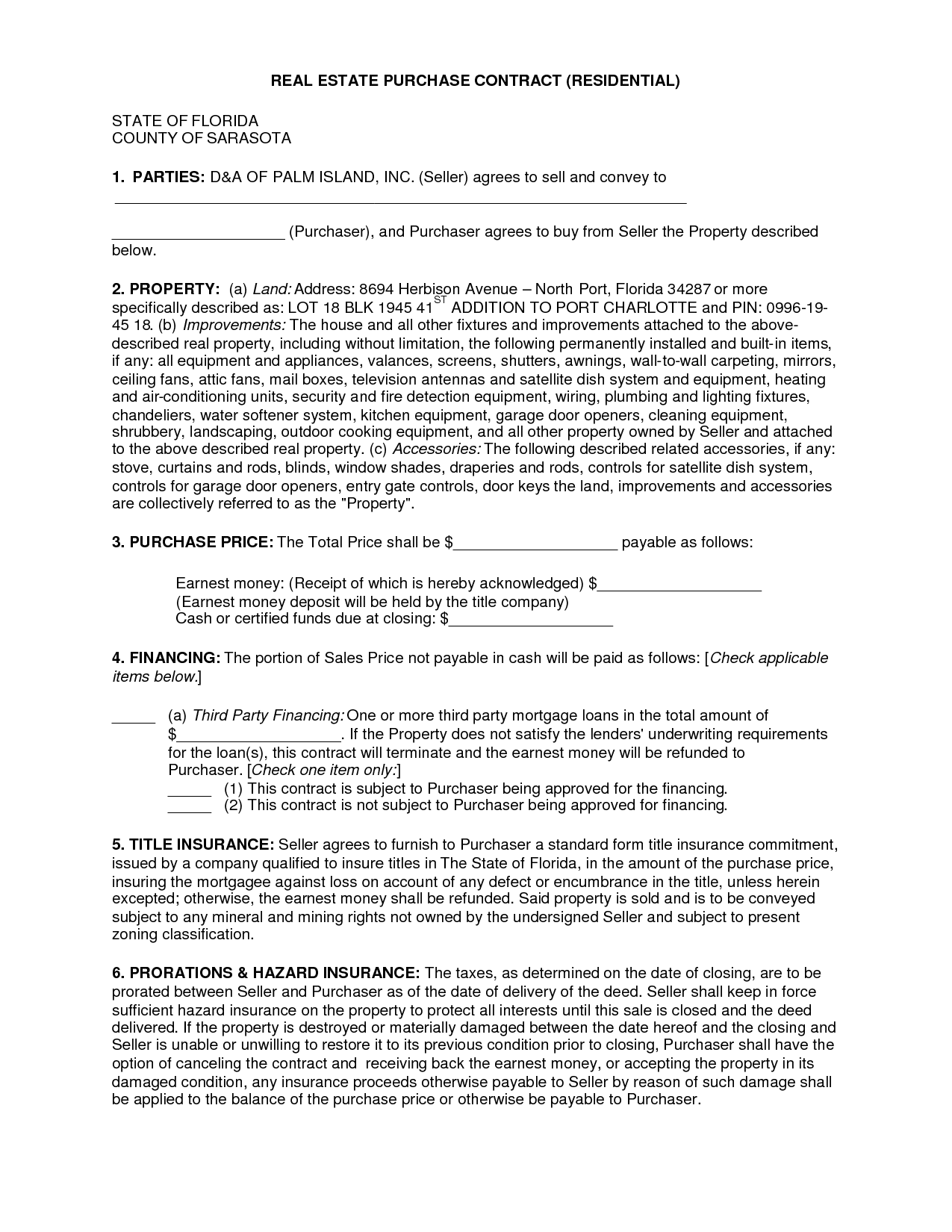 Free Real Estate Purchase Agreement Form Free Printable Documents Real Estate Contract Contract Template Purchase Agreement