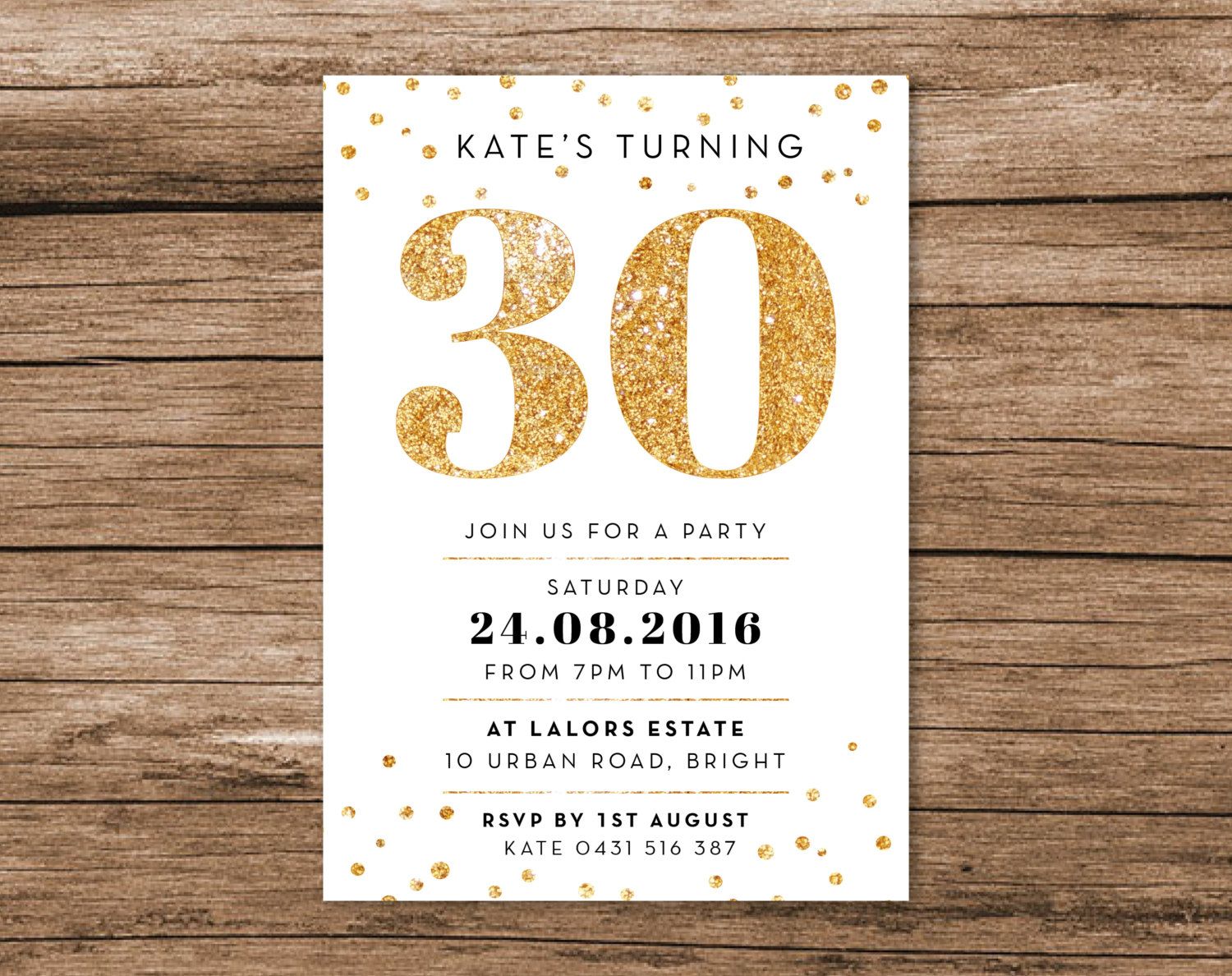 Gold 30th Birthday Invitation A6 Digital File Printable Pdf Birthday Party Invitation Wording 21st Birthday Invitations Birthday Invitation Templates