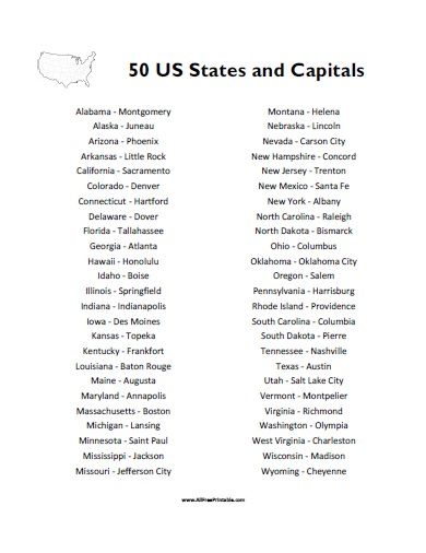50 States And Capitals List Free Printable States And Capitals United States Capitals State Capitals Quiz