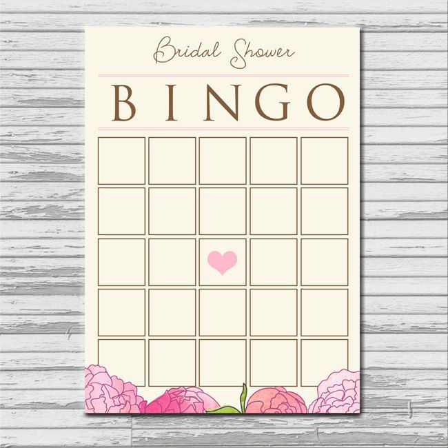 Bridal Shower Bingo Card Instant Printable Download Blank Flower Pink Heart Bingo Shower Game Via Et Bridal Shower Bingo Bingo Template Bridal Shower
