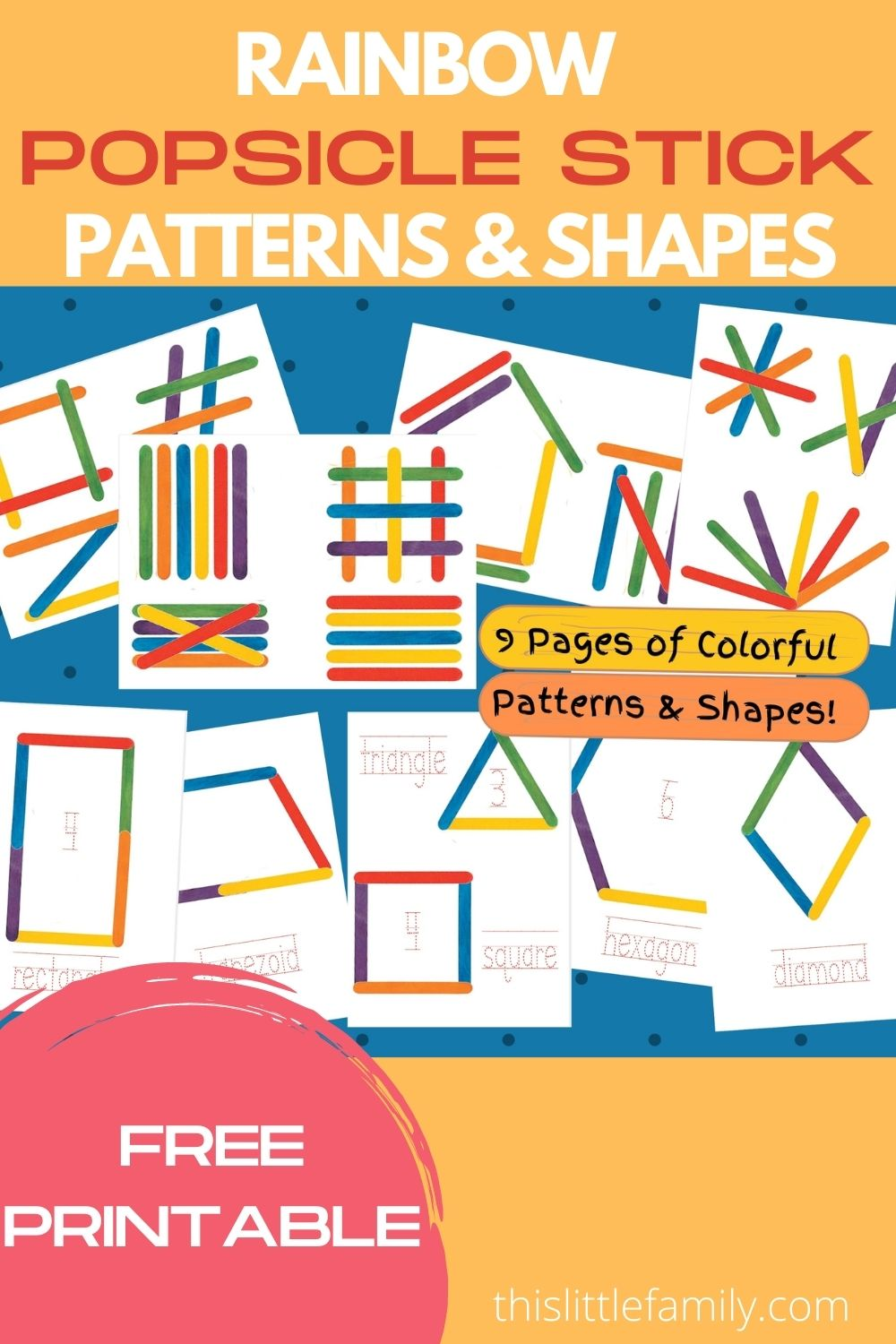Rainbow Popsicle Stick Patterns Shapes Free Printable Shape Activities Preschool Preschool Freebies Shapes Preschool