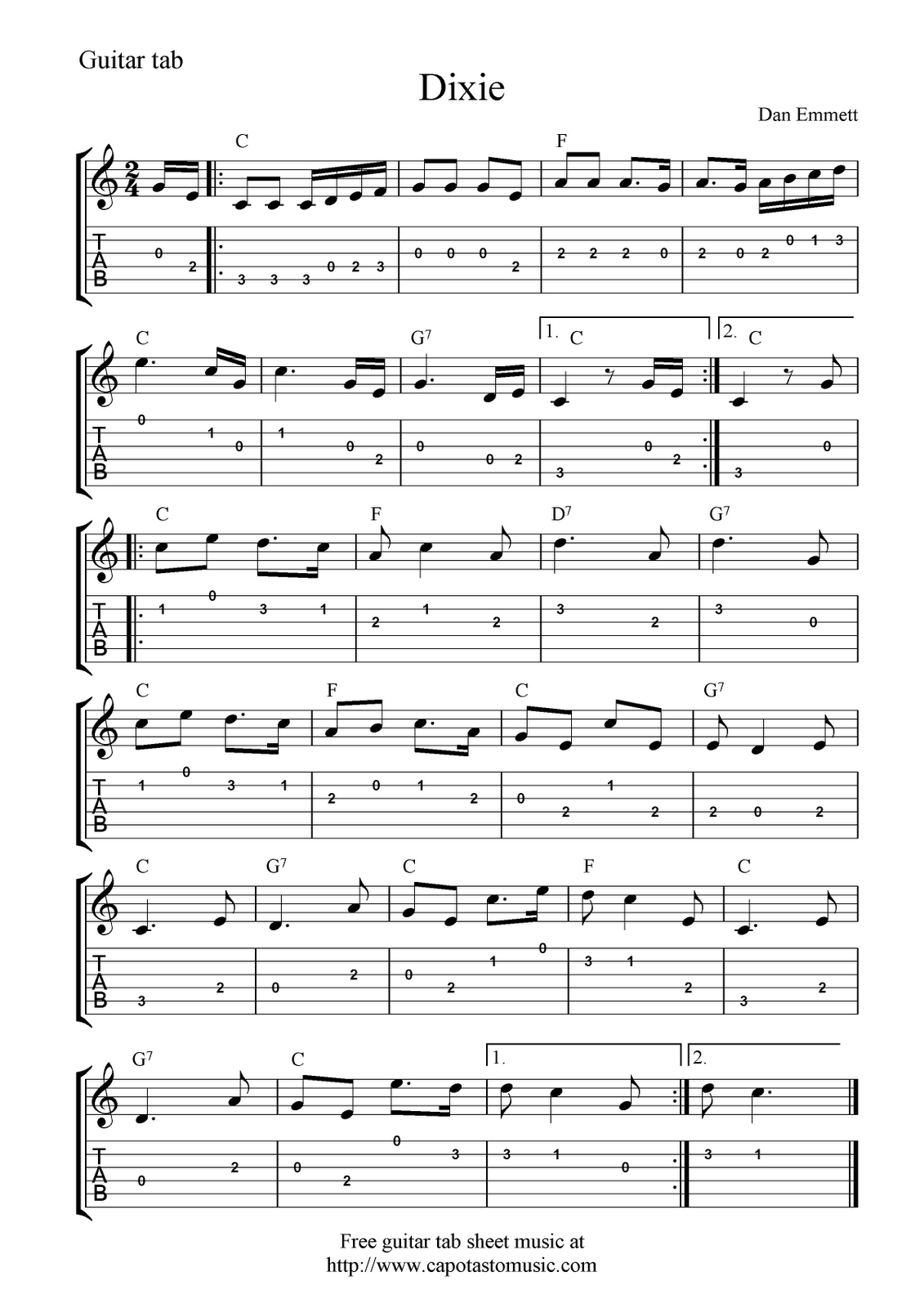Free Sheet Music Scores Free Guitar Tab Sheet Music Dixie Guitar Tabs Songs Easy Guitar Songs Guitar Tabs
