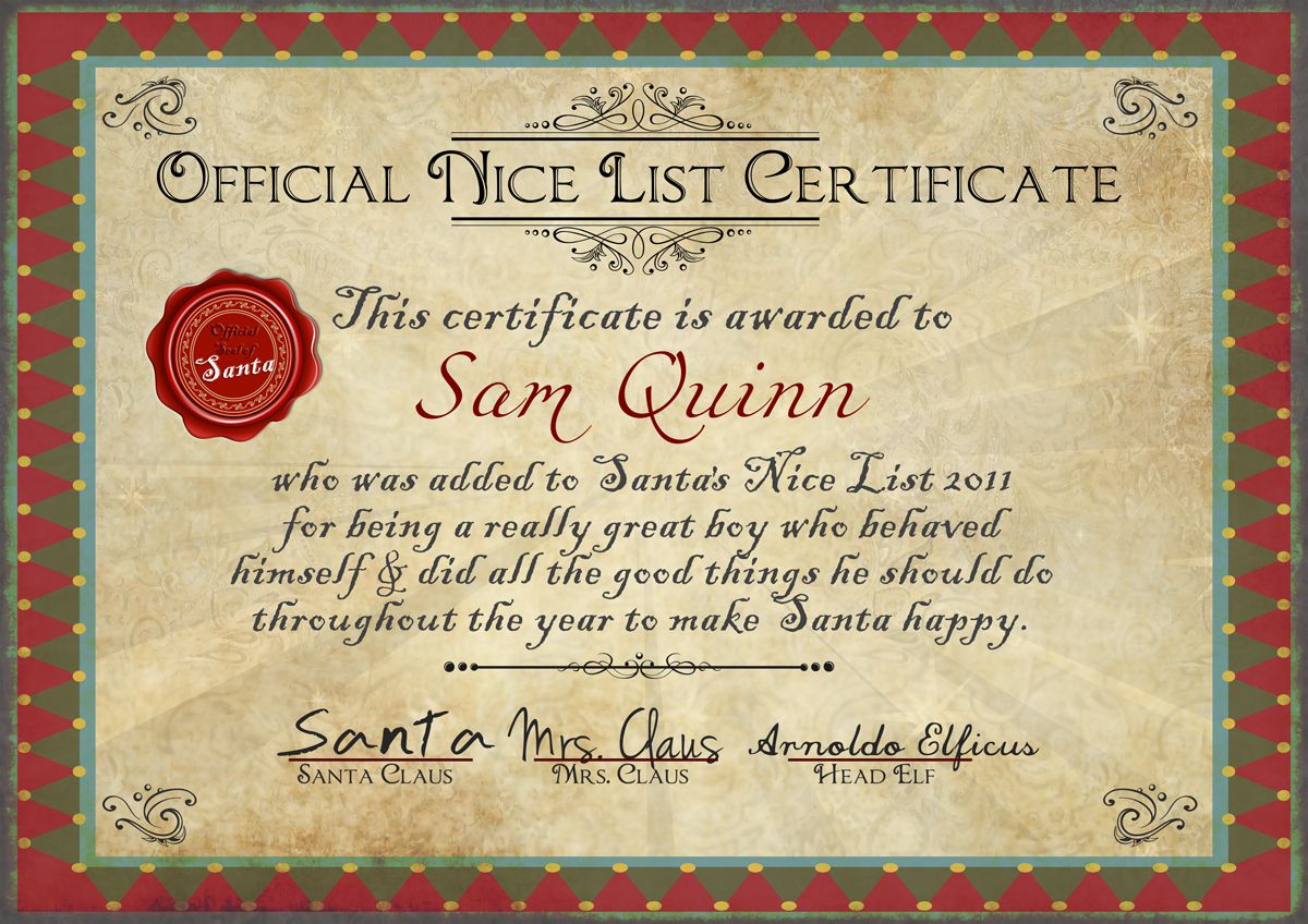 Free Santa S Nice List Certificate Personalised Santa Nice List Certificate Digital Download Nice List Certificate Santa S Nice List Christmas Nice List