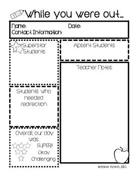 Freebie While You Were Out A Substitute Feedback Form Substitute Teaching Substitute Teacher Tips Teacher Forms