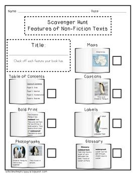 Freebie On Tpt Non Fiction Text Features Table Of Contents Bold Print Maps Labels Captions Photo Nonfiction Texts Text Features Worksheet Text Features