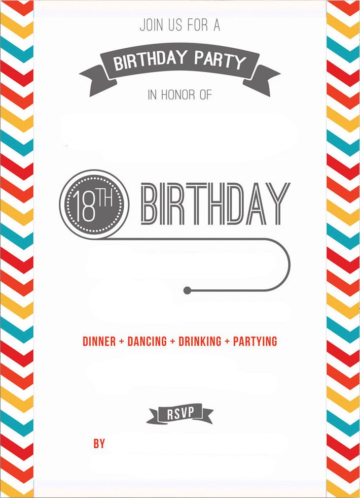 Free Printable 18th Birthday Invitation Template Birthday Invitation Templates Birthday Party Invitations Printable Party Invite Template