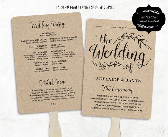 Printable Wedding Program Template Rustic Wedding Fan Etsy Printable Wedding Program Template Wedding Fans Programs Template Printable Wedding Programs