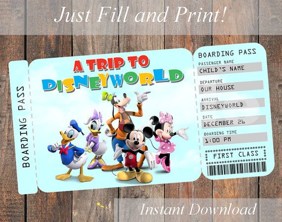 Printable Ticket To Disney Disneyworld Disneyland Boarding Pass Surprise Vacation Trip Ticket Digital File You Fill And Print Disney Trip Reveal Disney Tickets Disney World Tickets