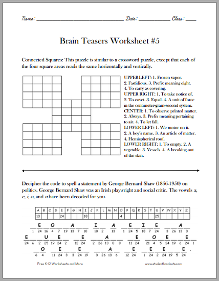 Brain Teasers Worksheet 5 Printable Brain Teasers Brain Teasers Brain Teasers For Kids