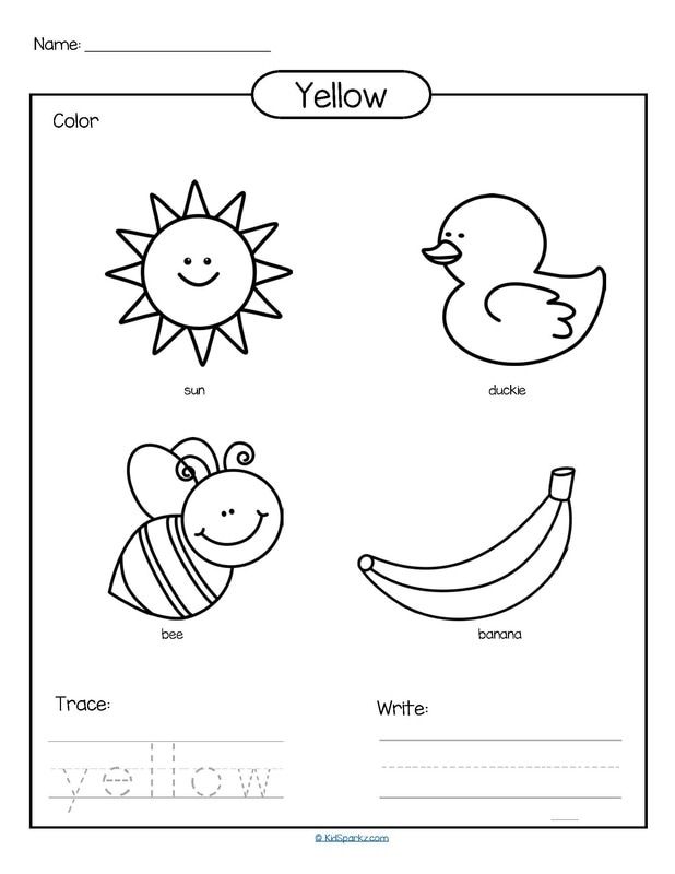 Color Yellow Printable Color Trace And Write Color Worksheets Teaching Colors Color Worksheets For Preschool