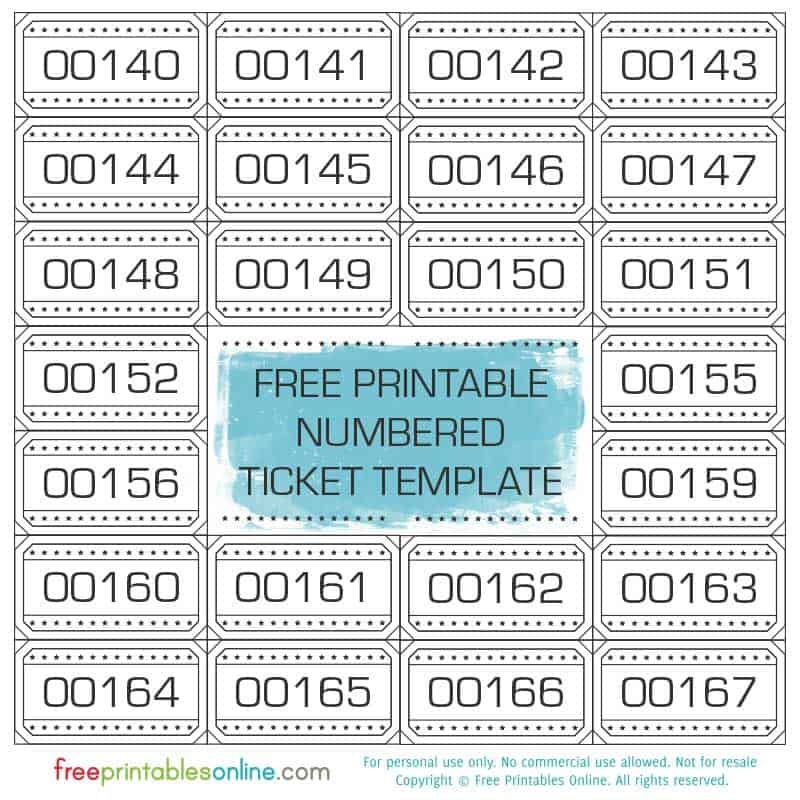 Free Printable Numbered Ticket Template Free Printables Online Ticket Template Free Printables Printable Tickets Ticket Template