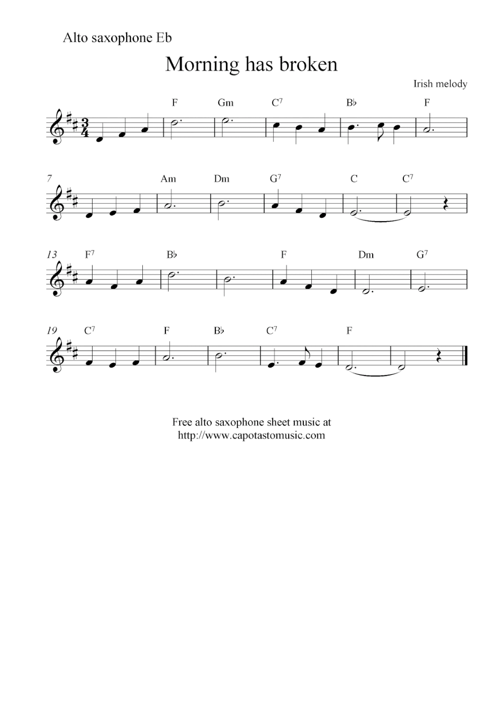 Morning Has Broken Free Alto Saxophone Sheet Music Notes Saxophone Sheet Music Sheet Music Accordion Sheet Music