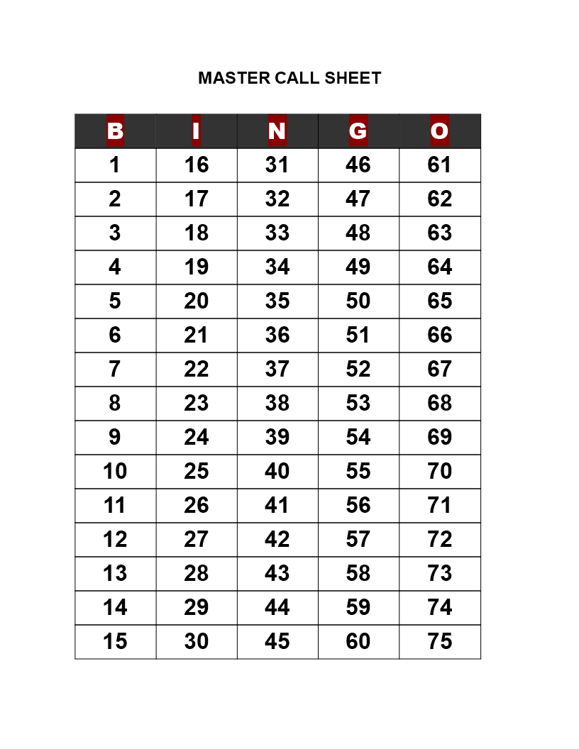 Bingo Call Sheet How To Create A Bingo Call Sheet Download This Bingo Call Sheet Template Now Bingo Calls Bingo Card Template Bingo Template